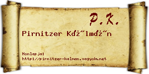 Pirnitzer Kálmán névjegykártya